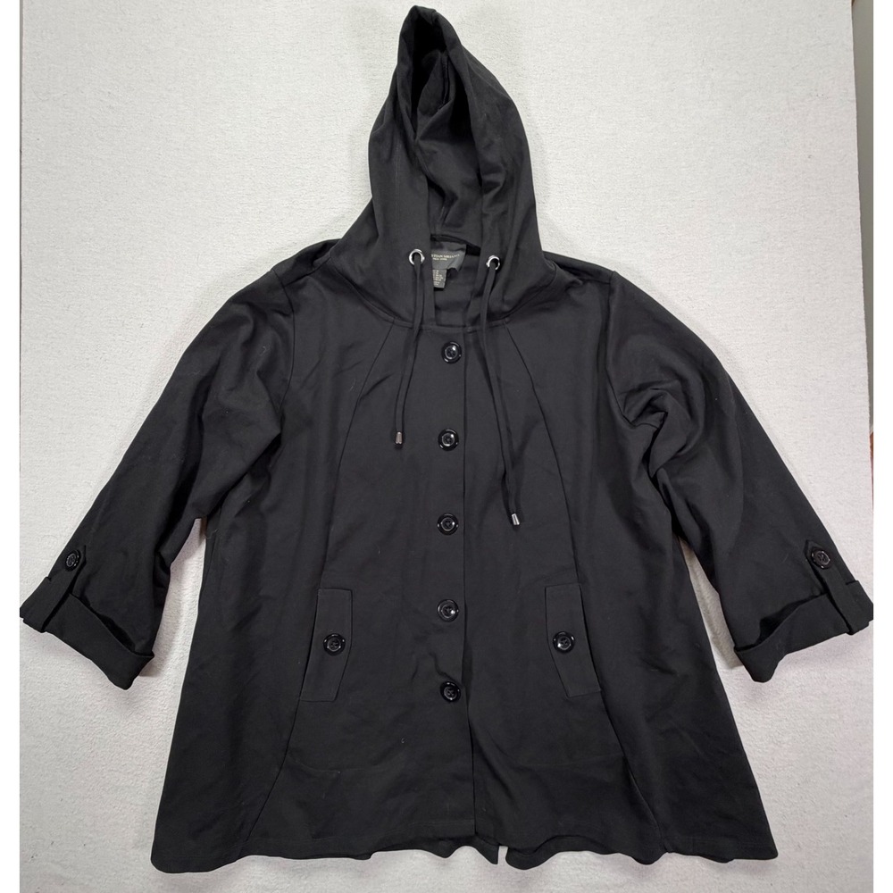 Christian Siriano Womens Hooded Jacket Regular Black Button Front 1X